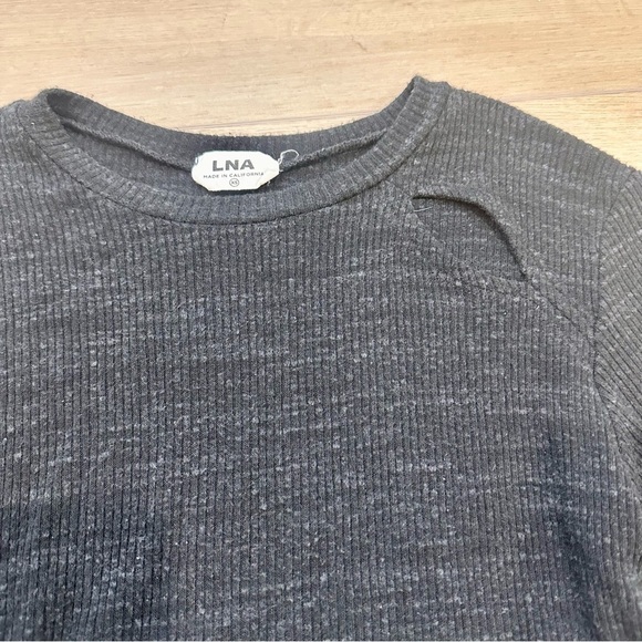 LNA slub sweater long sleeve ribbed cut out knit top XS black - Picture 7 of 8